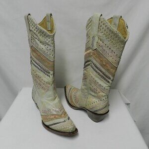 Corral Leather embroidered top-stitch studded Cowgirl Cowboy Boots Size Sz 9.5